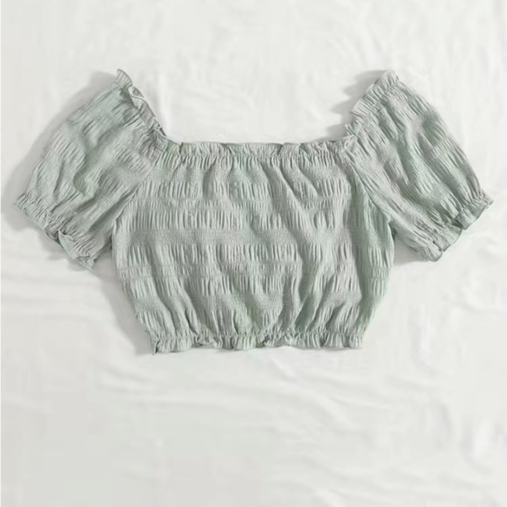 NWT - Women’s Solid Drawstring Off Shoulder T-shirt, Cute Ruched Trim T-shirt
